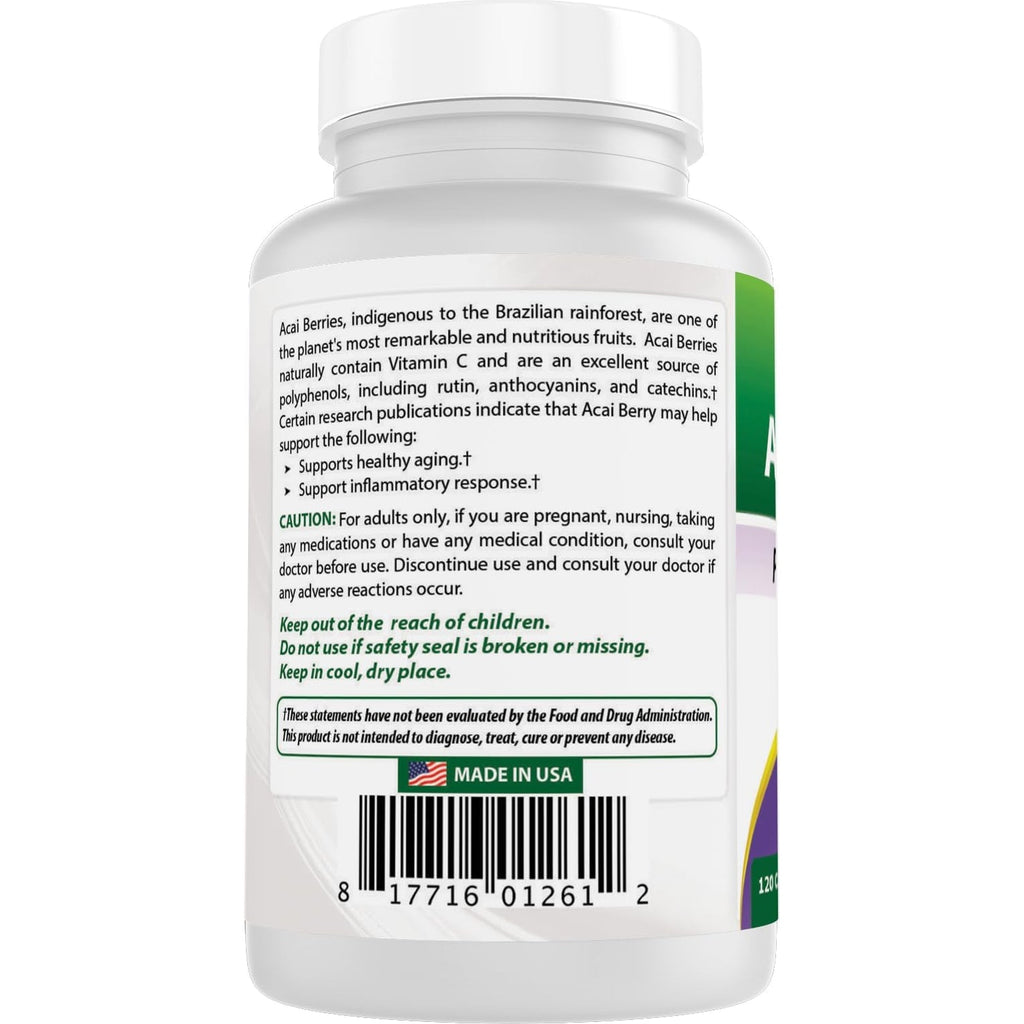 #1 Acai Berry 600Mg per Serving by Best Naturals -- 100% Pure High Potency -- Supports Fat Metabolism -- Manufactured in a USA Based GMP Certified Facility and Third Party Tested for Purity. Guaranteed!! (120 Caps)