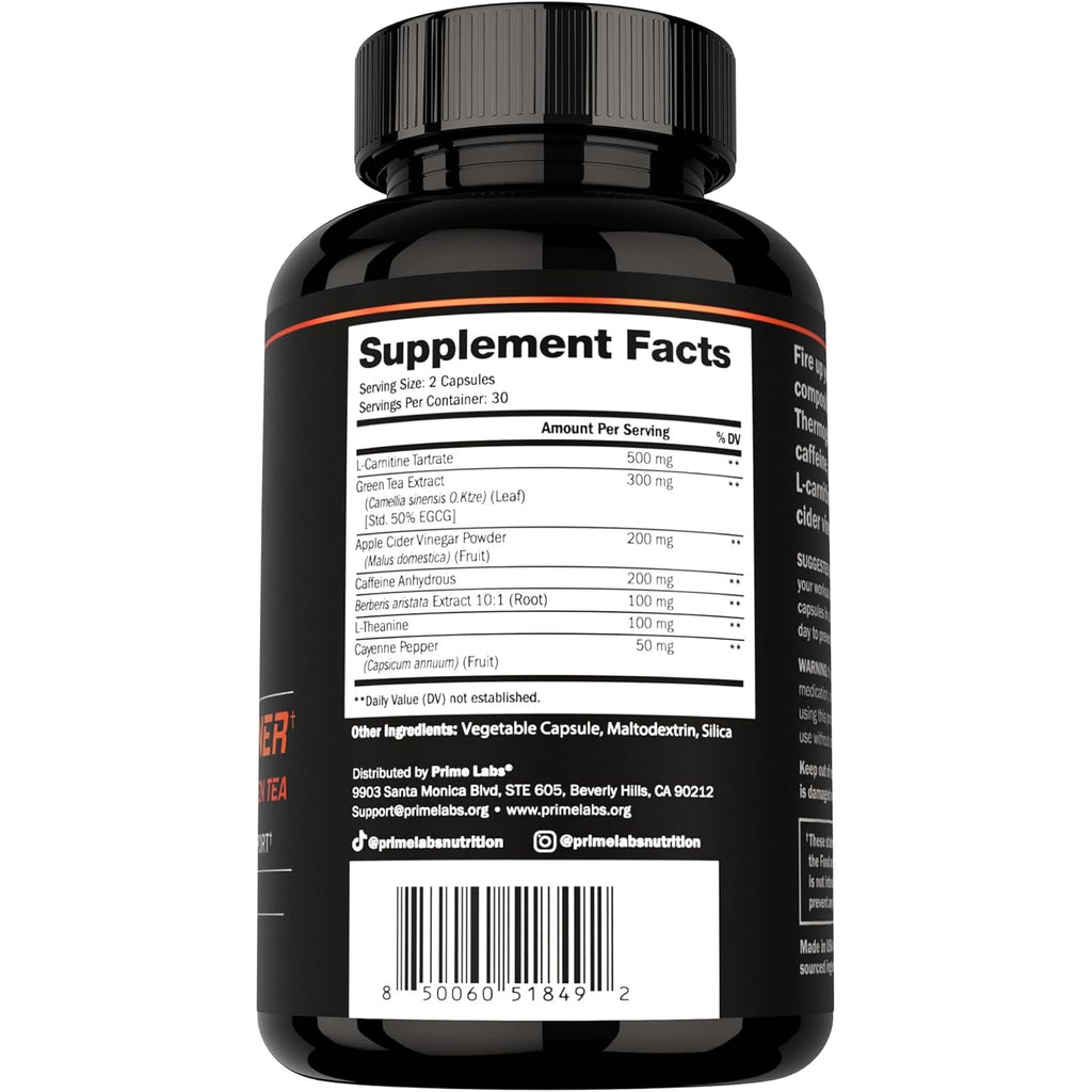 Prime Labs Thermogenic Fat Burner for Men - Weight Loss Supplement - with L-Carnitine, Caffeine, & Green Tea - Thermogenic Energy & Metabolic Support - Third-Party Tested, Made in the USA - 60 Count