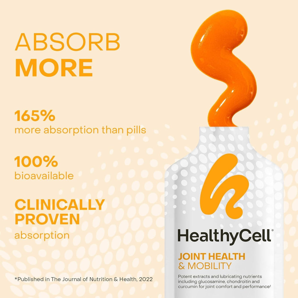 Healthycell Joint Health & Mobility Daily Liquid Supplement - Joint Support Supplement, Inflammation Response, Cartilage & Flexibility with Curcumin, Glucosamine & Chondroitin - 30 Gel Packs