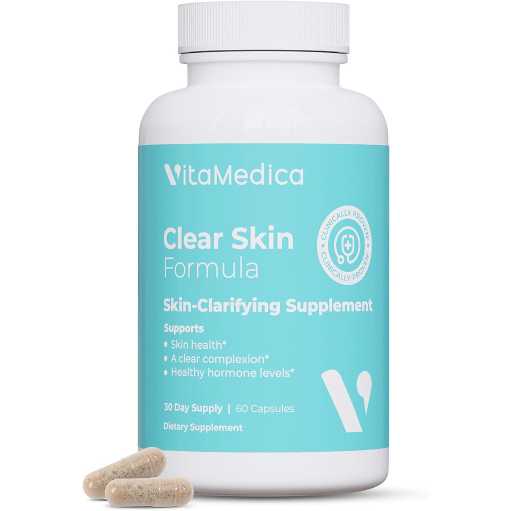 Vitamedica Clear Skin Vitamin Formula | Noncystic Acne Supplement for Skin Clearing | Clear Complexion for Women and Men | Vitamins A, C, E, Selenium, Chromium, and Zinc for Skin Health | 60 Count