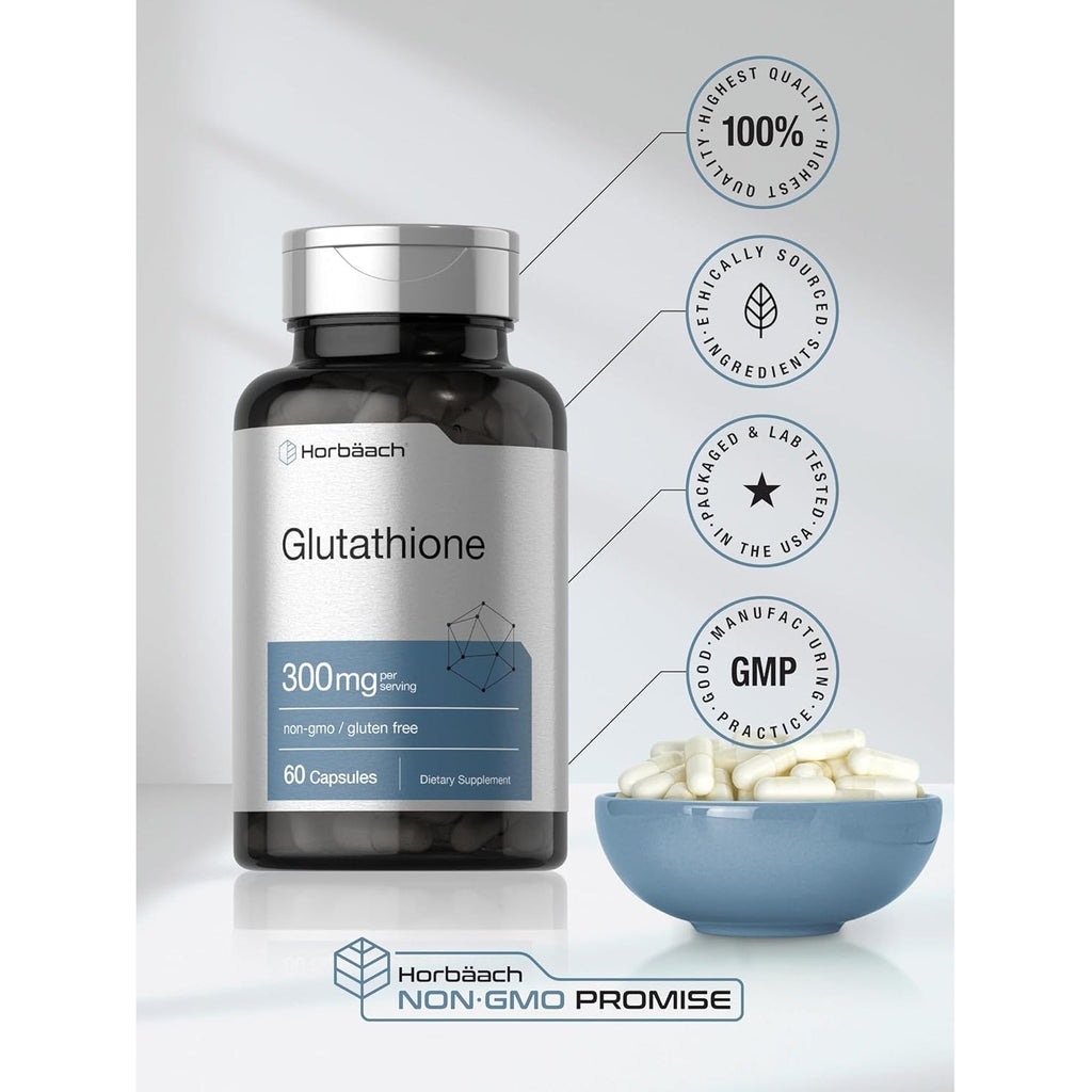 Horbäach Glutathione 300Mg | 60 Capsules | Reduces Form | Non-Gmo & Gluten Free Supplement