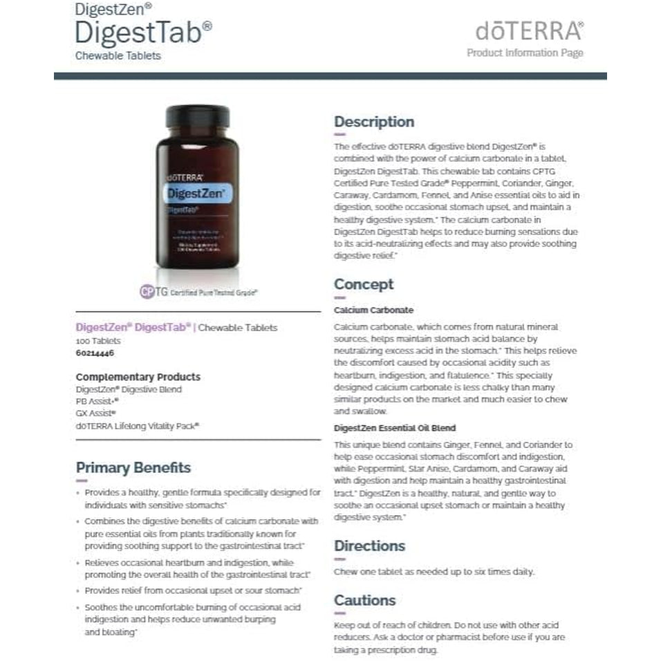 Doterra Digestzen Digesttab - 100 Chewable Tablets