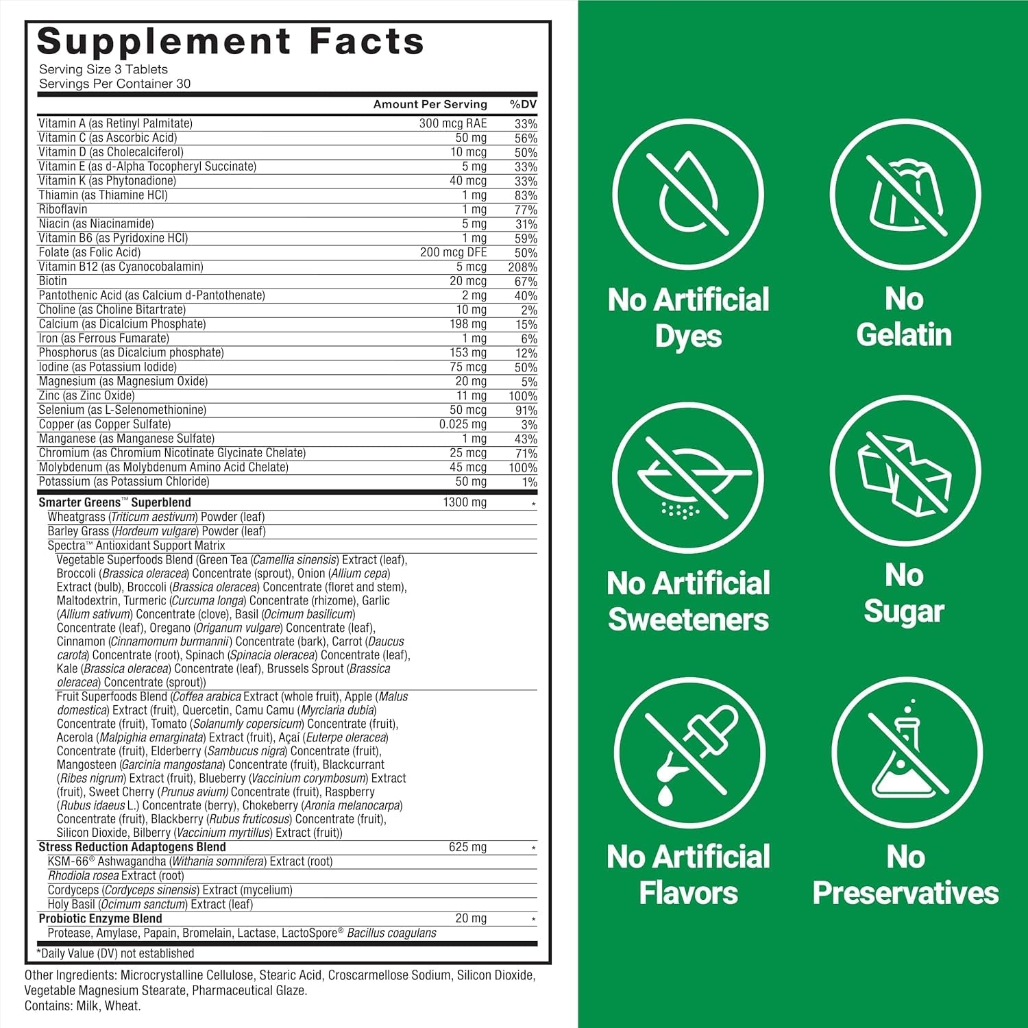 Force Factor Smarter Greens Tablets, Greens Supplement with 25+ Superfoods and Antioxidants to Improve Digestion, Reduce Stress, Strengthen Immunity, and Support Metabolism, 90 Tablets