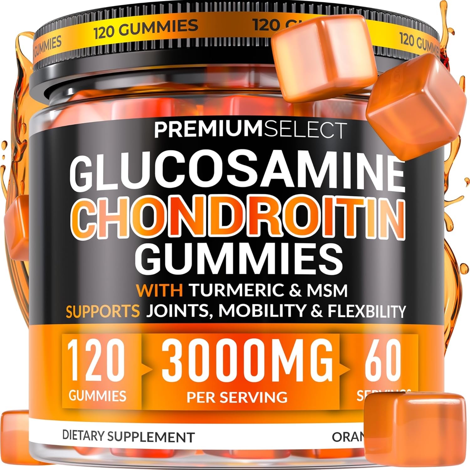 Glucosamine Chondroitin Gummies for Joint Support – 120 Glucosamine Gummies Extra Strength 3000Mg with MSM, Turmeric, Calcium, Vitamin D3 – Sugar Free Vegan Adults Supplement – Flexibility & Mobility