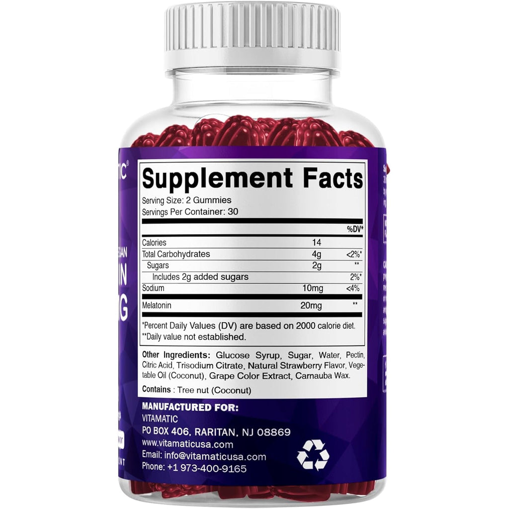 Vitamatic Melatonin 20Mg Gummies for Adults, 30 Servings - 60 Count - Non-Habit Forming Supplement