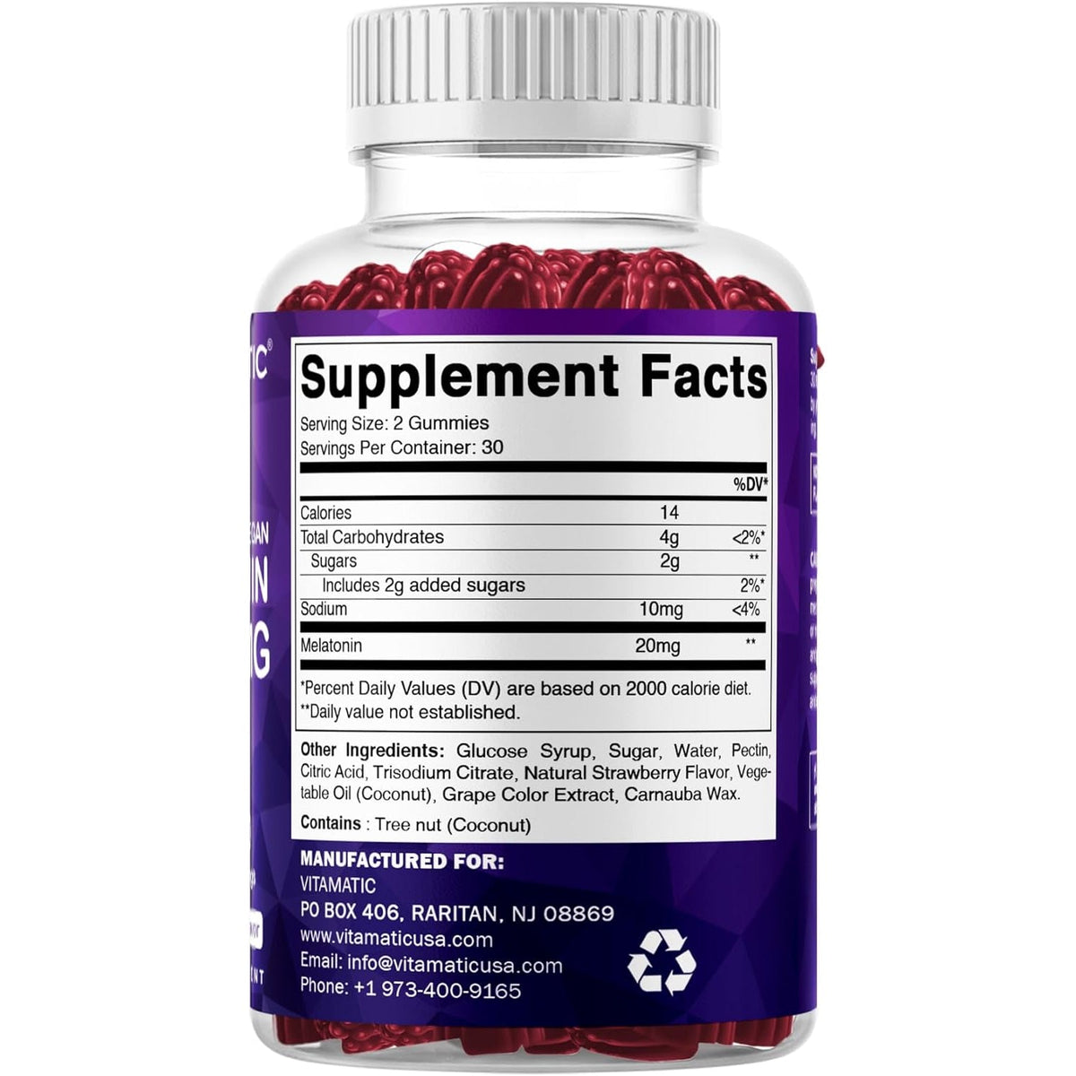 Vitamatic Melatonin 20Mg Gummies for Adults, 30 Servings - 60 Count - Non-Habit Forming Supplement