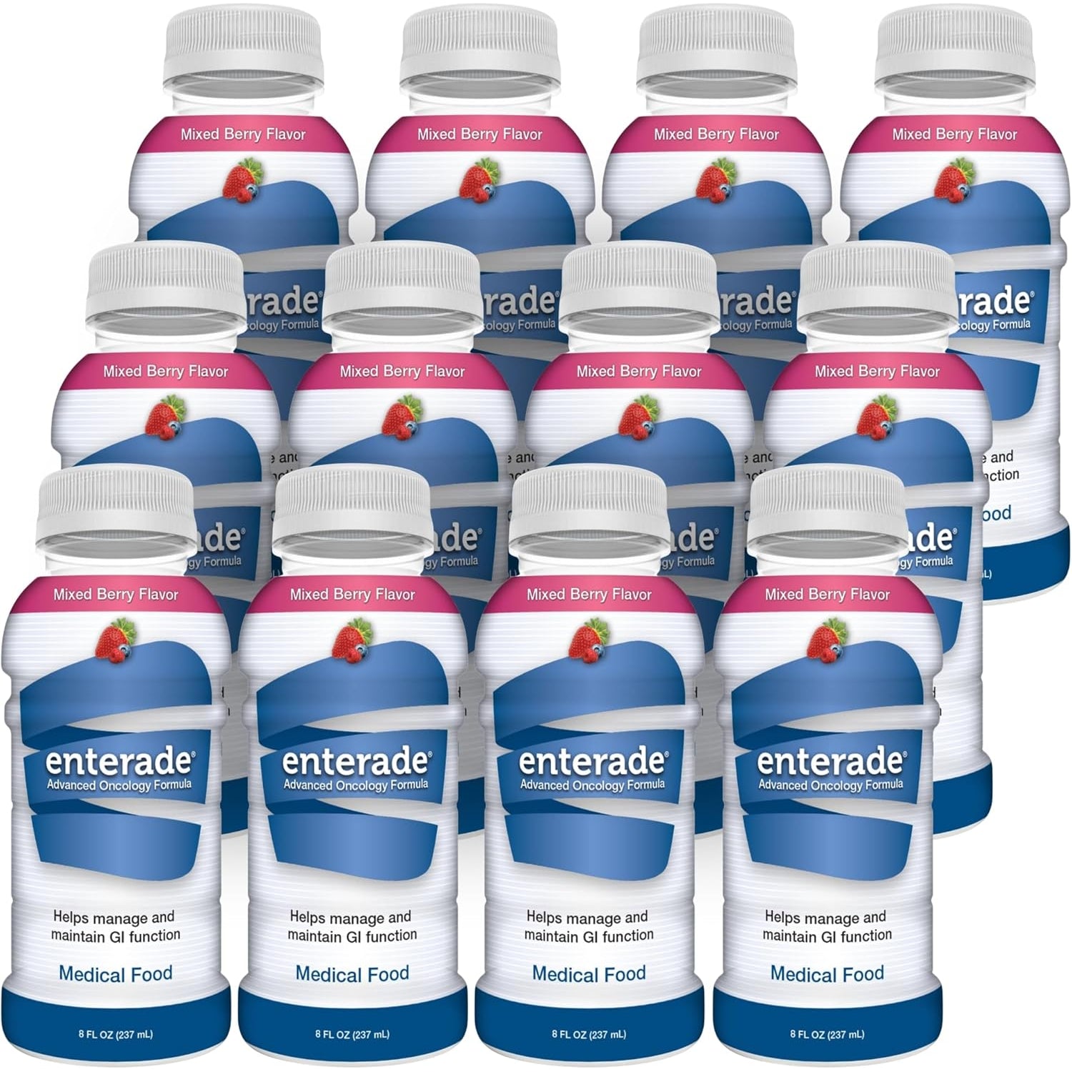 Enterade Advanced Oncology, Mixed Berry (12 Bottles) - Formula to Reduce GI Side Effects, Chemotherapy Must Haves for Women and Men, Chemo Supportive Care Beverage, Liquid, 8 Oz Bottles