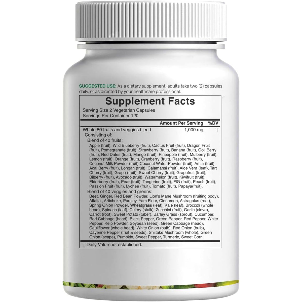 Nature’S Fruits & Veggies Supplement, 240 Veggie Capsules – 80 Whole Food Superfoods for Daily Balance – 40 Fruits with 40 Vegetables and Greens – Non-Gmo, Gluten Free