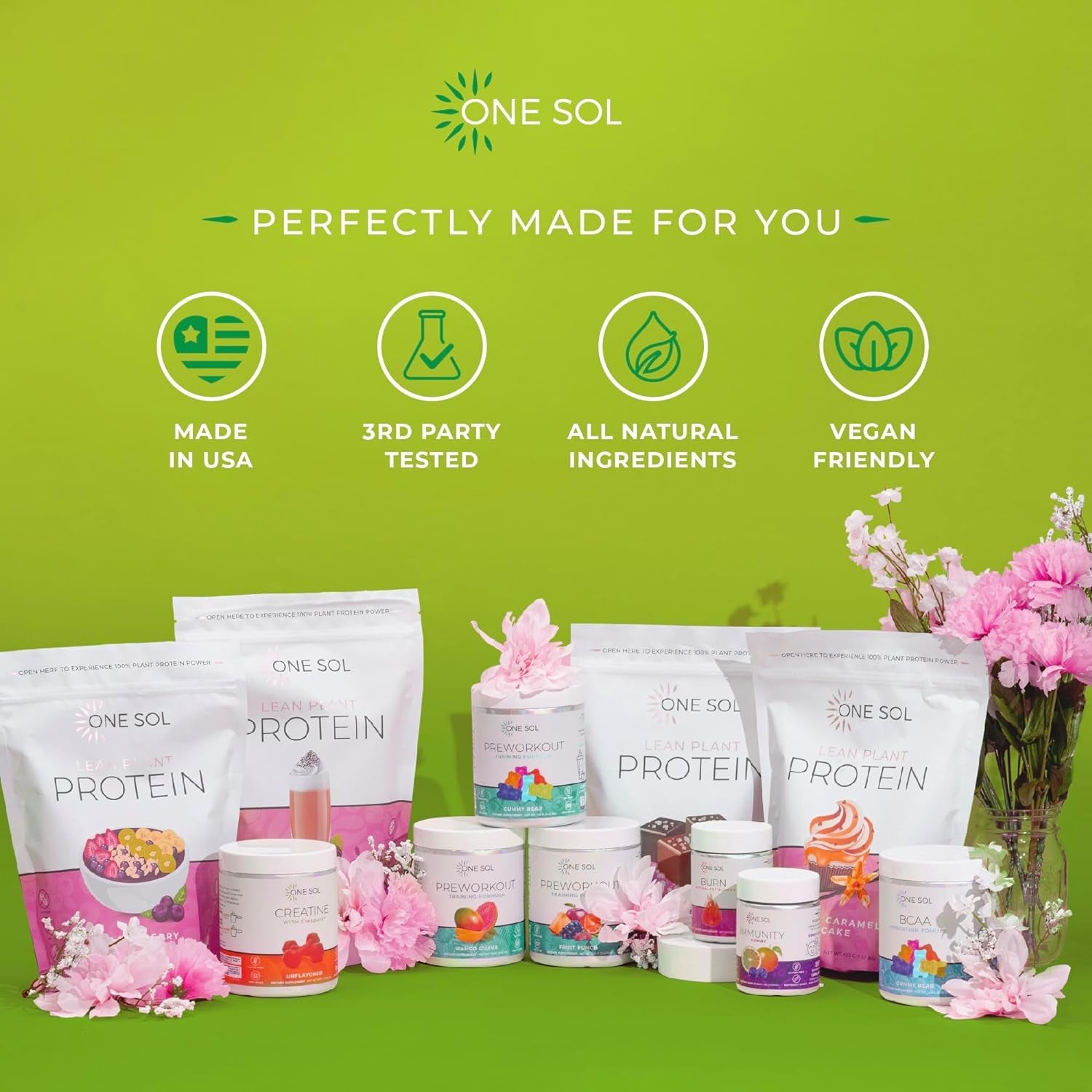 One Sol Greens, Super Greens Powder to Reduce Bloating & Improve Gut Health, Superfood Fresh Bloom Organic Greens Blend Juice & Smoothie Mix, Pre & Probiotic with Digestive Enzymes, Vegan & Soy Free