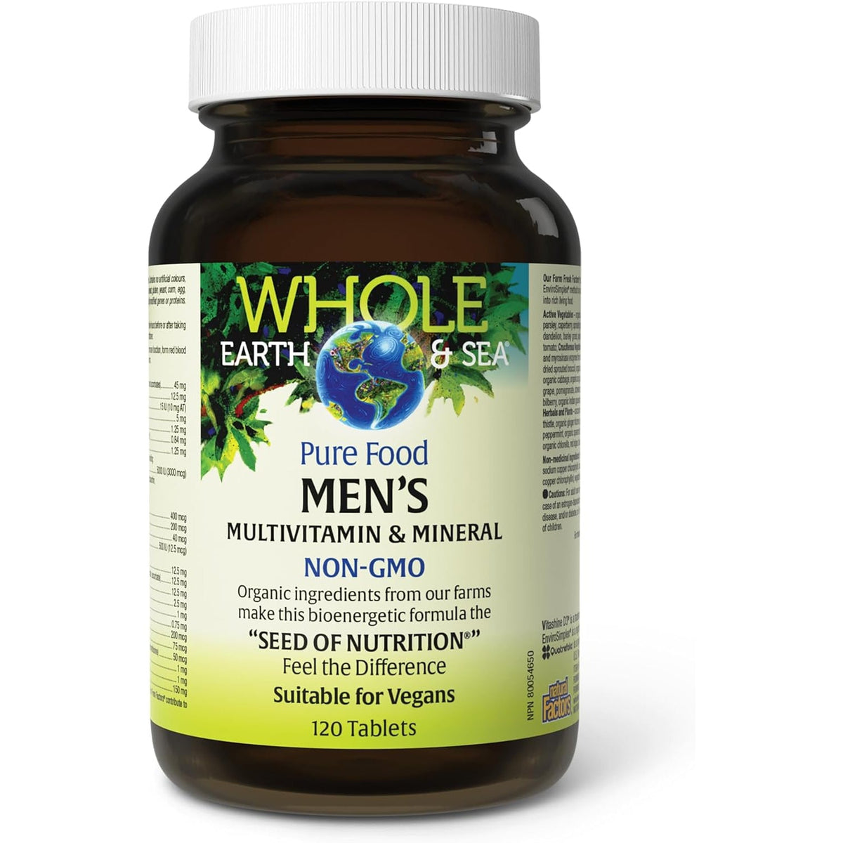 Natural Factors Whole Earth & Sea Men'S Multivitamin & Mineral - Daily Health Supplement for Men under 50 - Vegan, Non-Gmo & Gluten-Free - 120 Tablets (60 Servings)