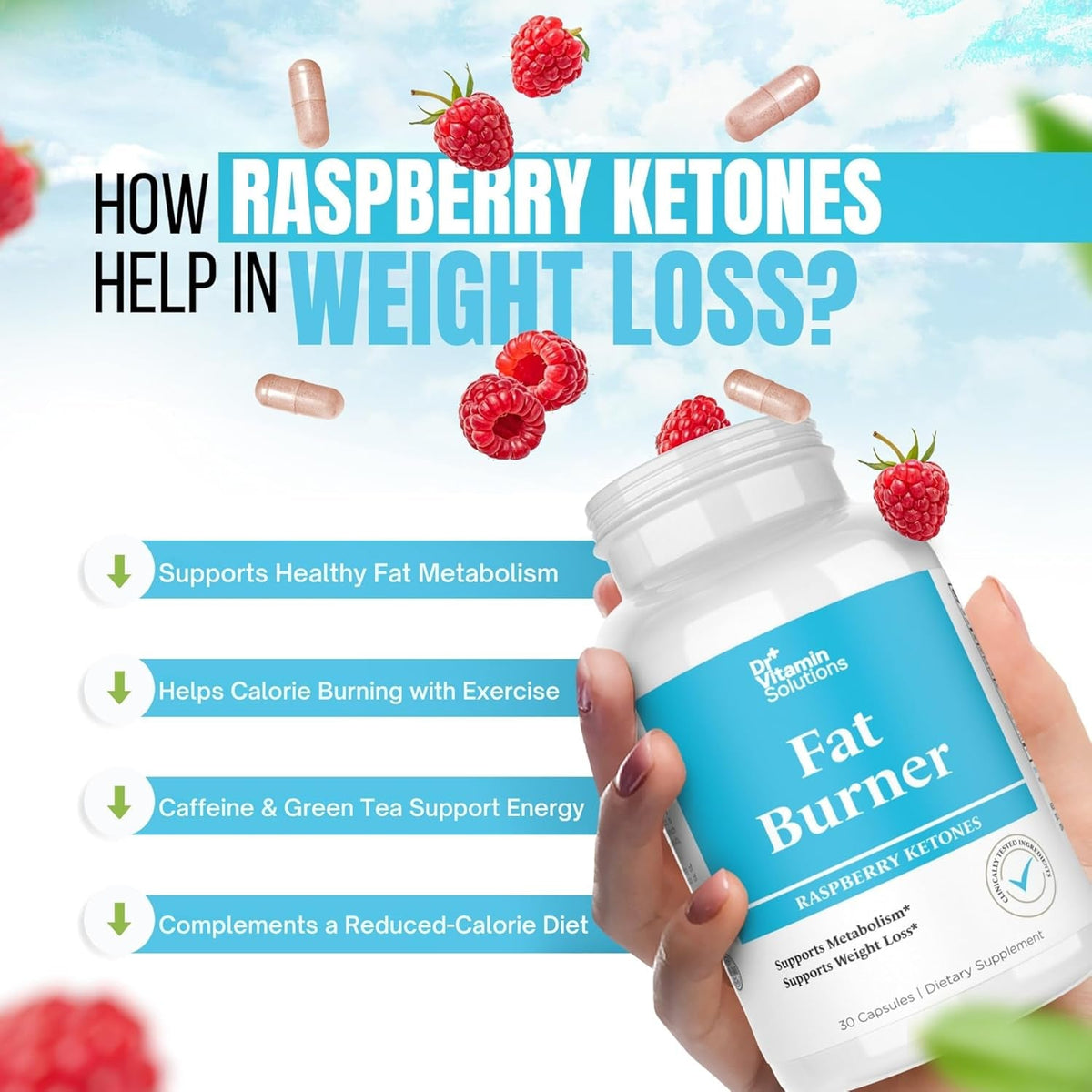 Fat Burner Weight Loss Pills for Women & Men with GLP-1 Support - Raspberry Ketones, Green Tea, Thermogenic Metabolism, Appetite Suppressant - Vegan, Non-Gmo, 30 Day Supply
