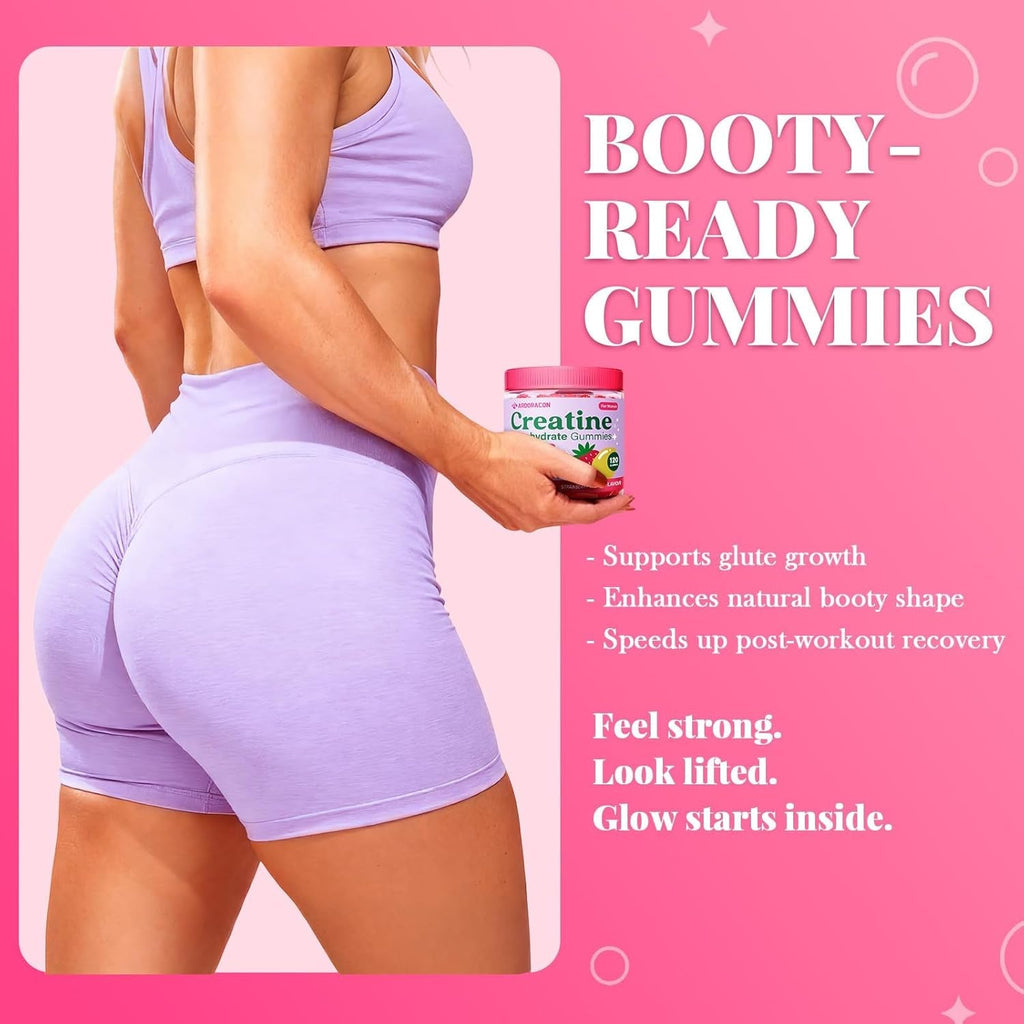 Creatine for Women, Creatine Monohydrate Gummies with Collagen, Vitamin D3 & Calcium for Muscles, Booty & Energy, Flavored Sugar Free Creatine Gummies Post & Pre Workout Supplements for Women, 120 Ct