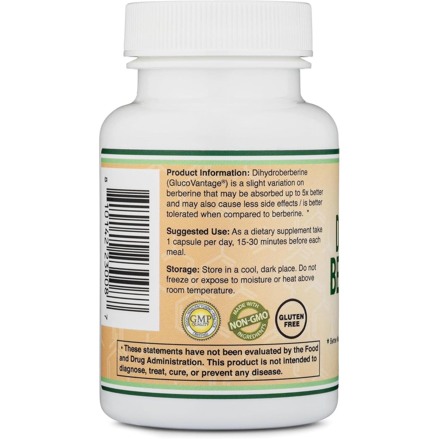 Dihydroberberine Supplement 100Mg, 60 Capsules (Patented Glucovantage Super Berberine, May Be 5X More Effective than Berberine with Less Side Effects) Third Party Tested, Vegan Safe by Double Wood