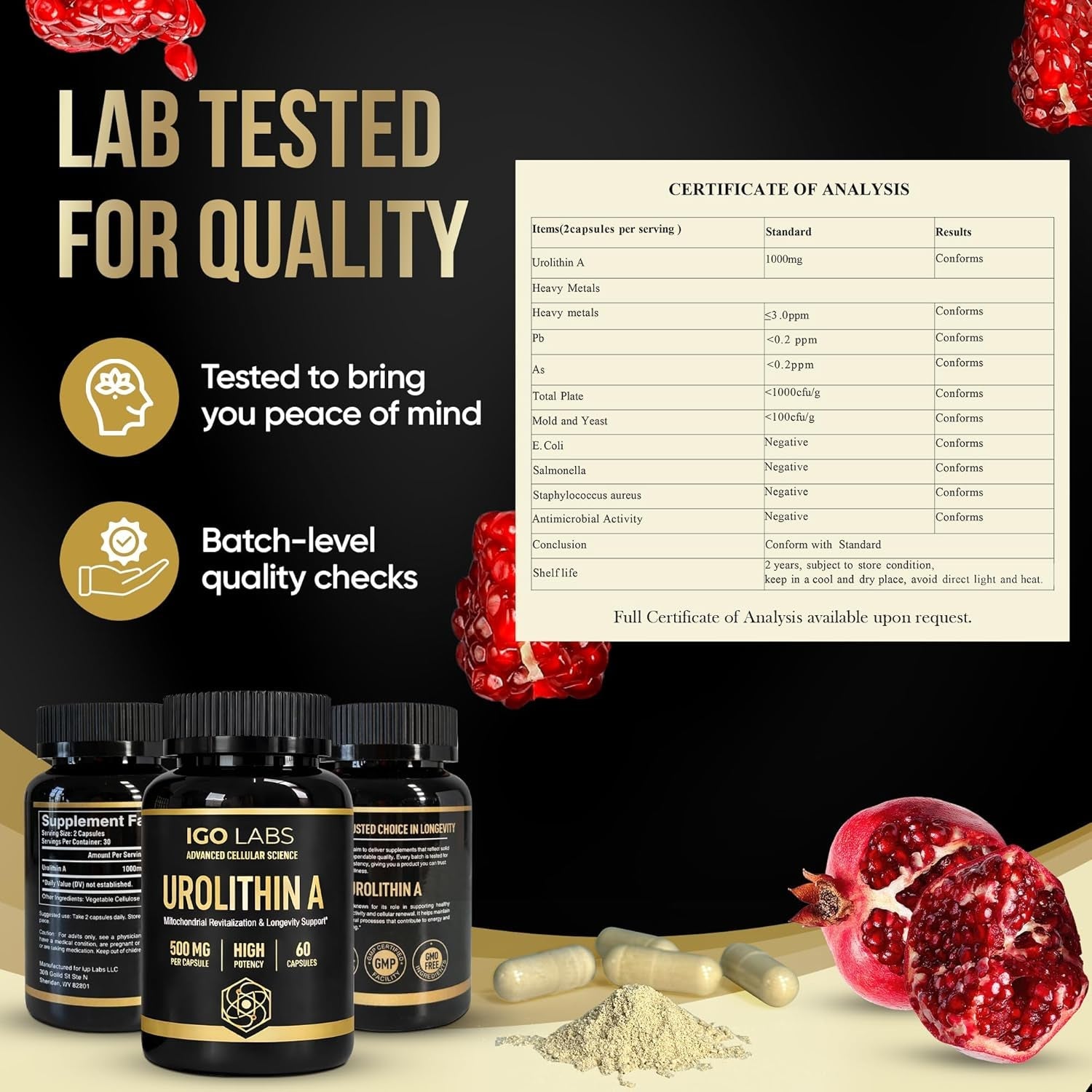 Urolithin a Capsules 500Mg - 1000Mg per Serving Mitochondrial Support Supplement for Cellular Renewal - Longevity Wellness Capsules - High Purity Urolithin a Supplement - 60 Caps