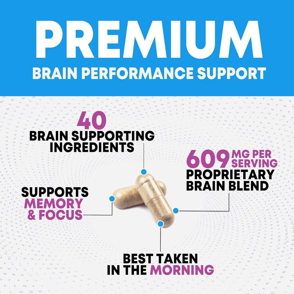 Brain Memory Supplement Pills - 3X Strength Nootropics for Concentration, Clarity & Focus Support - Brain Health Cognitive Vitamins with Bacopa, Phosphatidylserine & DMAE, Brain Booster - 240 Capsules