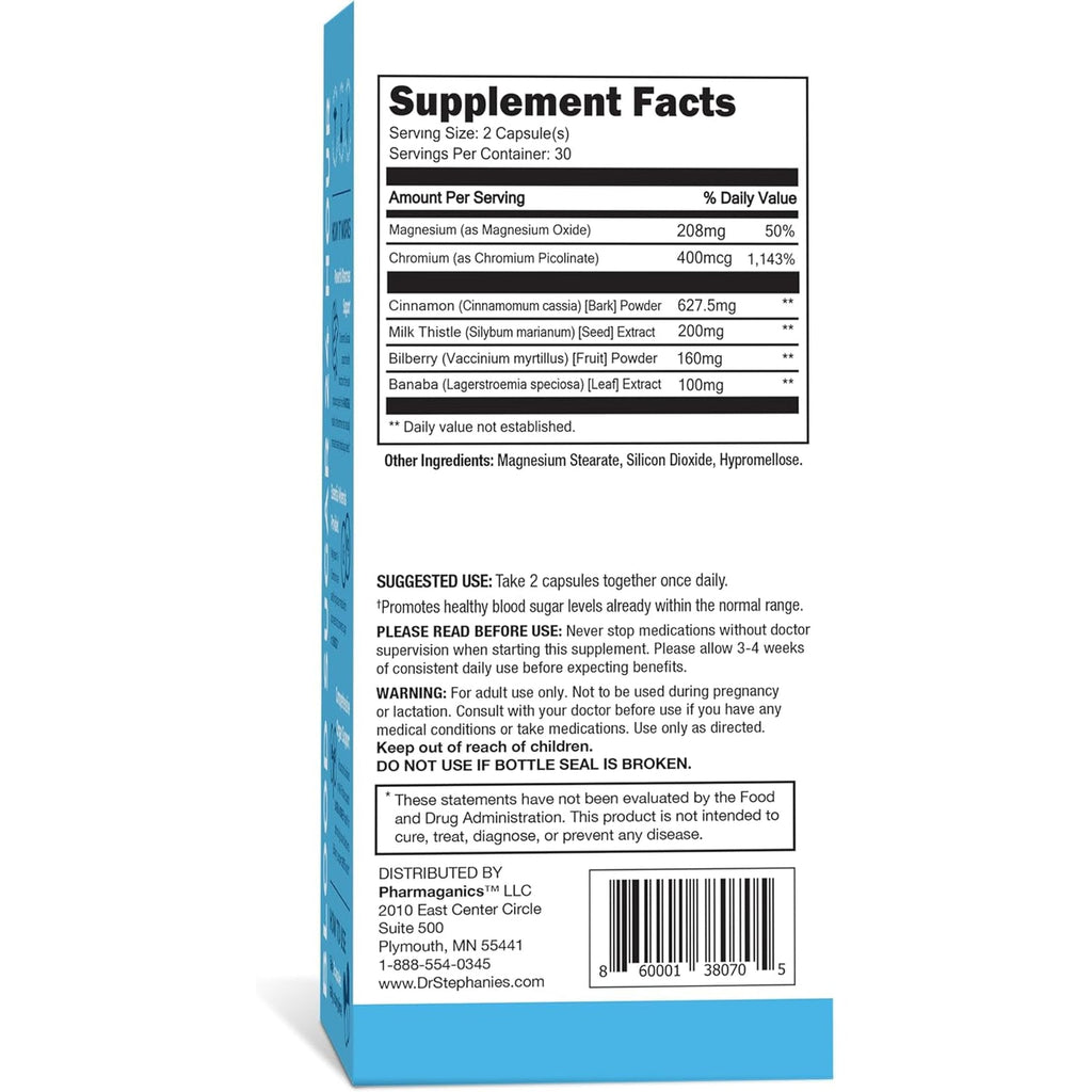 Blood Sugar 24 Hour - 6 in 1 Formula with Cinnamon, Banaba, Chromium, Milk Thistle, & More - Once Daily Supplement