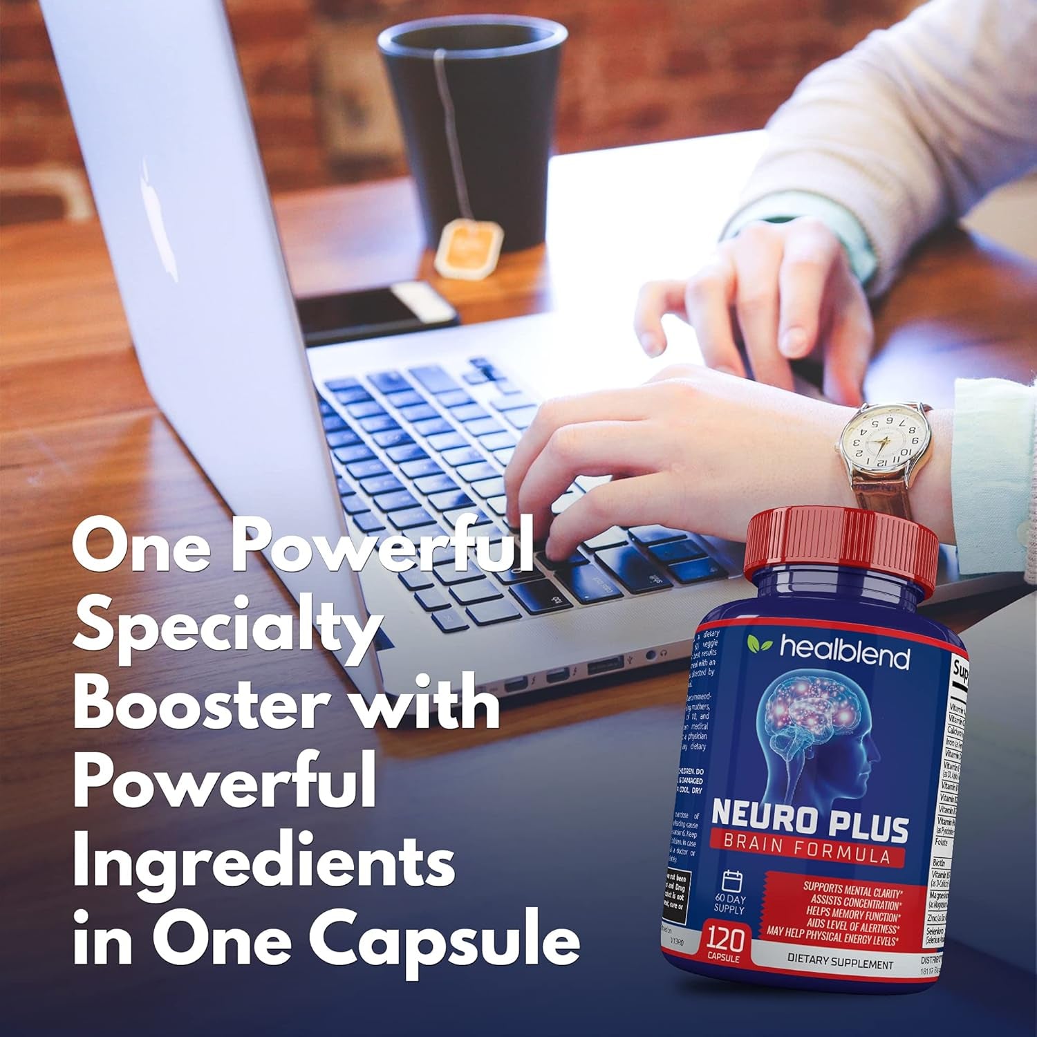 Neuro plus Brain & Focus Formula - Nootropic Brain Booster Supplement, Supports Brain Health, Mental Clarity & Focus - Enhances Concentration & Mental Energy – 120 Capsules (1)
