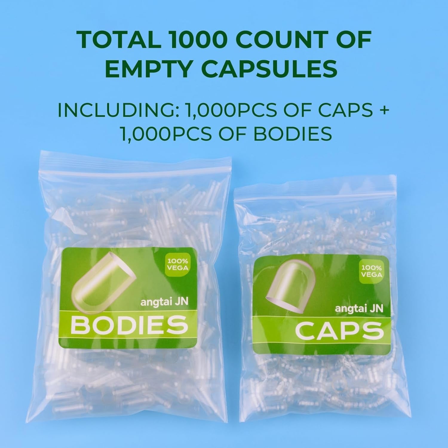 Vegan Size 0 Separated Capsules Empty Pill Caps Plant Based Clear (1,000 Caps+1,000 Bodies) Gluten Free, Non-Gmo, Halal Certified Filling Kit for Vegetarian DIY Your Own Supplements