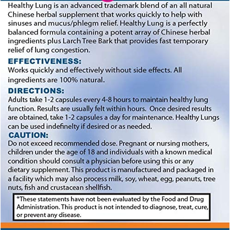 Healthy Lungs 120 Capsules - Improve Lung Function, Breathe Better, Stop Mucus, Phlegm and Allergies Quickly. Get Relief Fast with Healthy Lungs an All Natural Lung Health Supplement