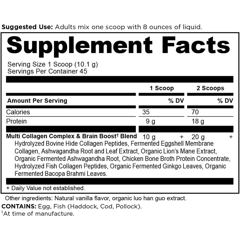 Ancient Nutrition Collagen Powder Protein, Multi Collagen Protein, Hydrolyzed Collagen Peptides Supports Skin and Nails, Joint Supplement (Brain Boost, 45 Servings)