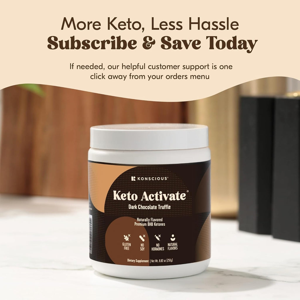 KETO ACTIVATE Dark Chocolate Truffle Exogenous Ketones Drink: Pure Keto Shake Powder with Chocolate Ketones | Jumpstart Ketosis & Boost Energy with Natural Ketones Supplements by Konscious Keto