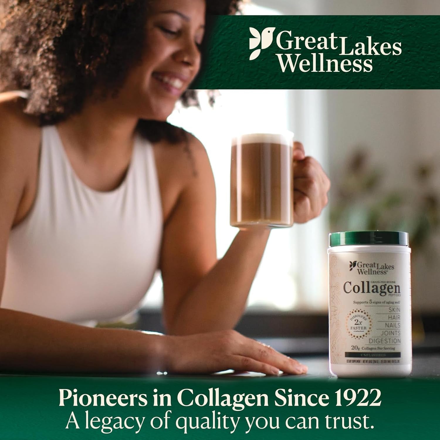 Great Lakes Wellness Collagen Peptides Powder – Supports Skin, Hair, Nails, Joints & Digestion – Hydrolyzed, Quick Dissolve, Non-Gmo, Keto & Kosher – Pure Collagen Protein (16 Oz, 22 Servings)