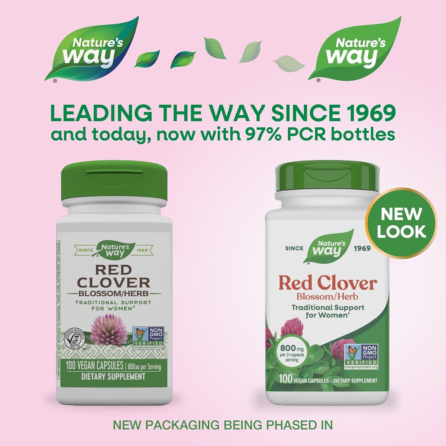 Nature'S Way Red Clover Blossom Herb, Traditional Health Support for Women*, 800 Mg per 2-Capsule Serving, Non-Gmo Project Verified, Red Clover Supplement, 100 Vegan Capsules (Packaging May Vary)