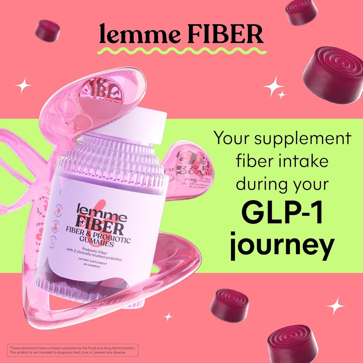 Lemme Fiber & Probiotic Gummies for Adults, Promotes Regularity & Digestive Health, No Sugar Added Strawberry Flavor, 4G Prebiotic Fiber & Clinically Studied Probiotic Strains, (60 Count)
