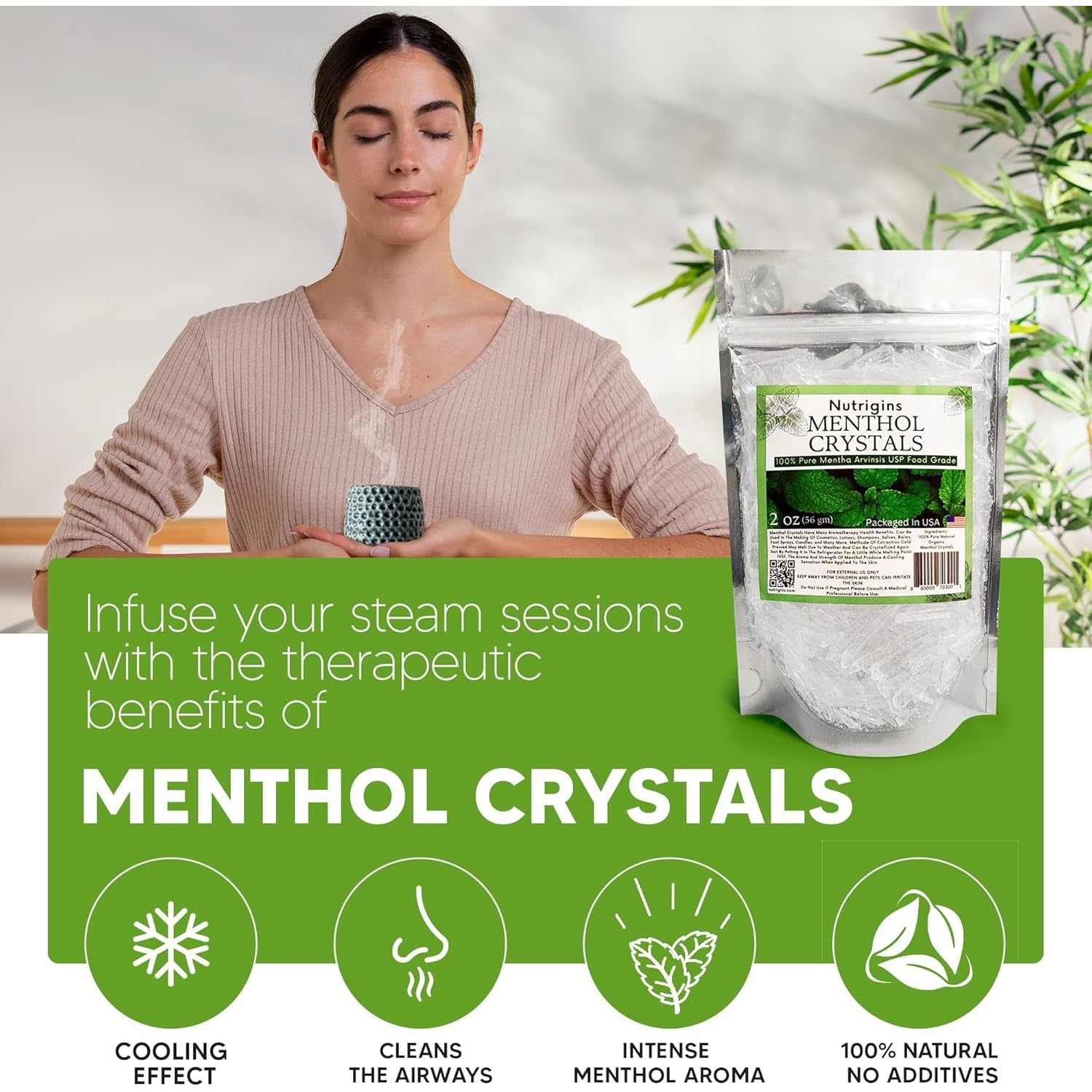 Menthol Crystal 2 Oz - Pure Organic 100% Natural - Menthol Crystals from Mint Crystal Mints Mentha Arvensis - Comes in Resealable Standup Bag for Long-Lasting Freshness