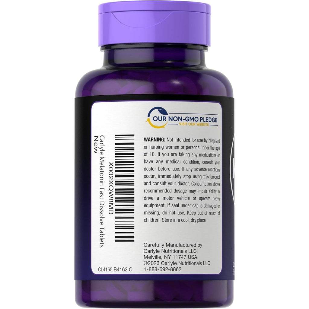 Carlyle Melatonin 3Mg Fast Dissolve Tablets | 250 Count | Low Dose and Drug Free | Vegan, Non-Gmo, Gluten Free