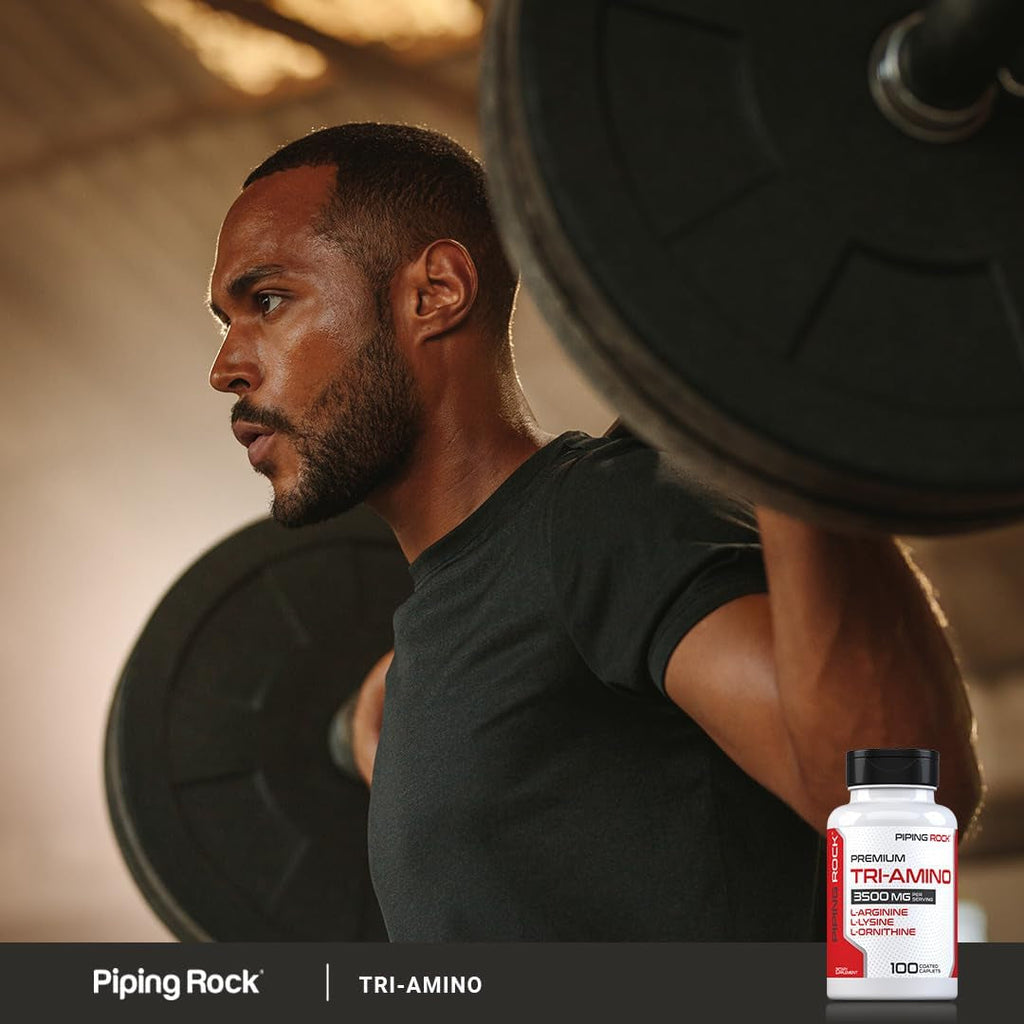 Piping Rock Tri Amino Supplement | 100 Caplets | Complex with L-Arginine, L-Ornithine, L-Lysine | Vegetarian, Non-Gmo, Gluten Free