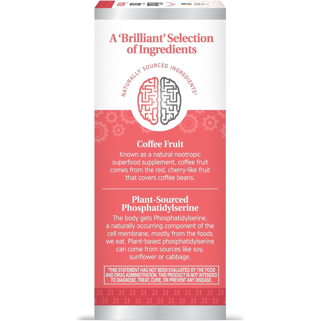 21St Century Brilliant Brain Performance Capsules, (30 Count), Cognitive Health Support, Contains Plant-Sourced Phosphatidylserine & Nootropic Coffee Fruit Extract, Decaf & Gluten Free