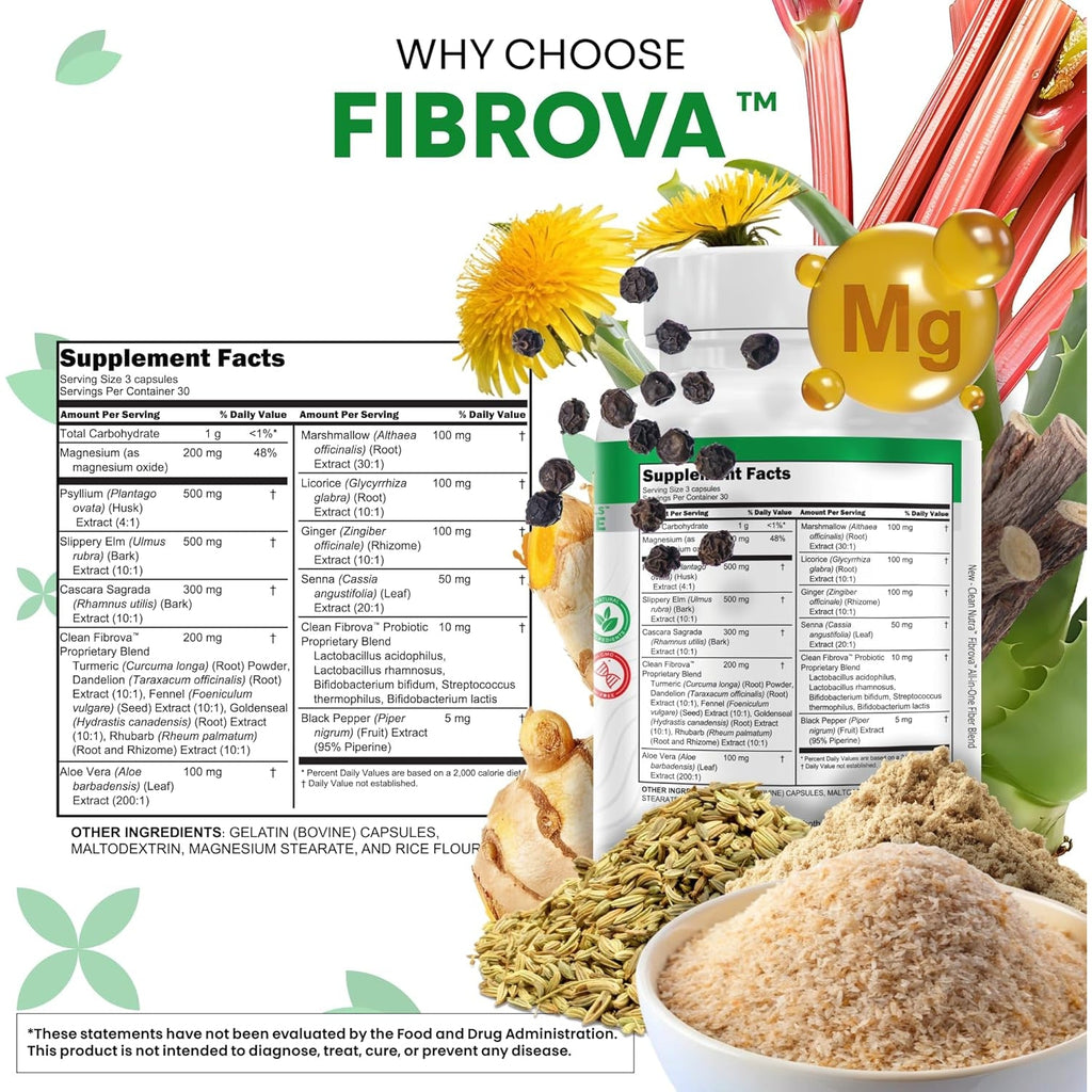 Fiber Supplement Capsules Slippery Elm Psyllium Husk Cascara Sagrada Dandelion Root Turmeric Supplement Aloe Vera Licorice Senna Marshmallow Root Digestive Health Cleanse 90 Pills by Clean Nutra