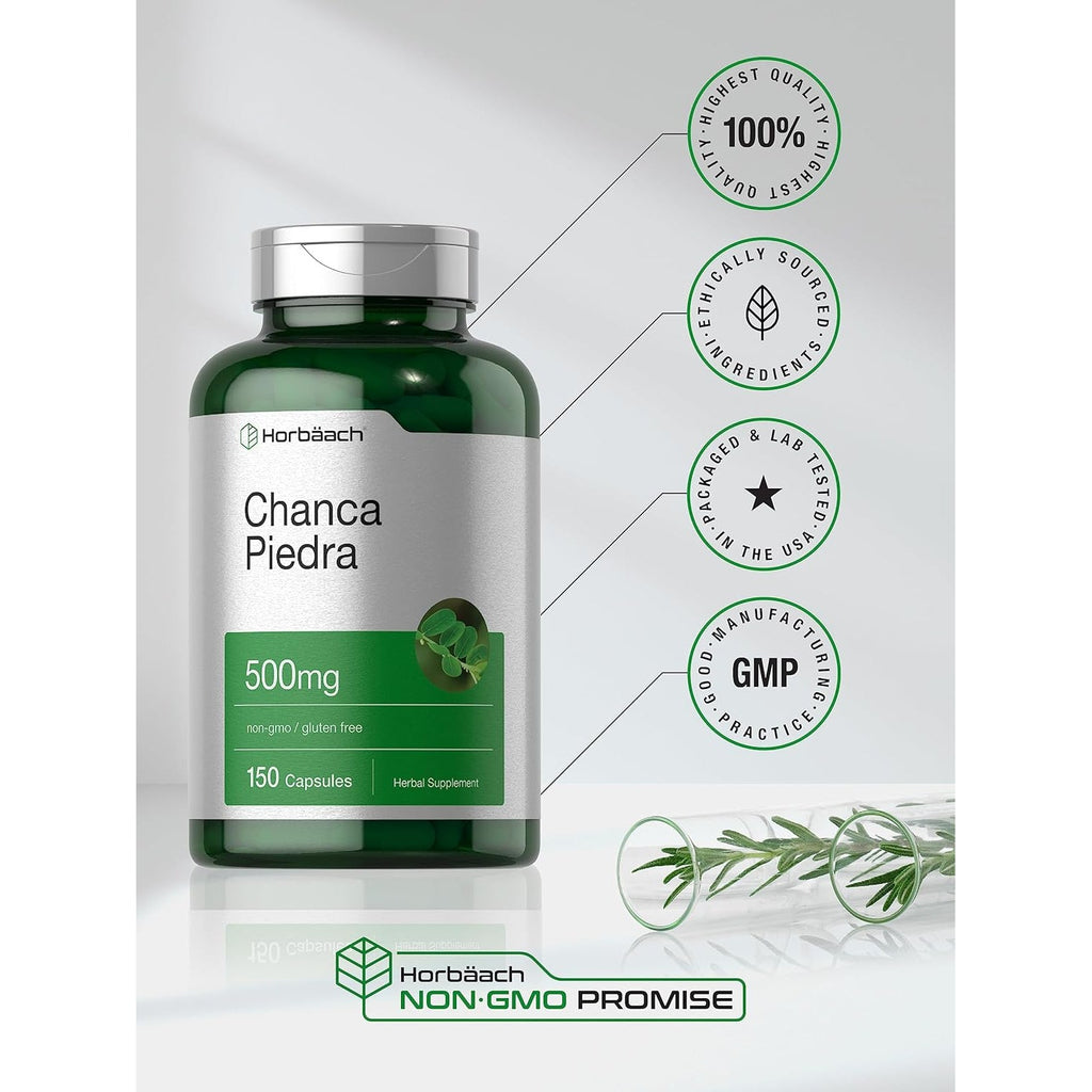 Horbäach Chanca Piedra Capsules | 500Mg | 150 Count | Non-Gmo and Gluten Free Herbal Supplement