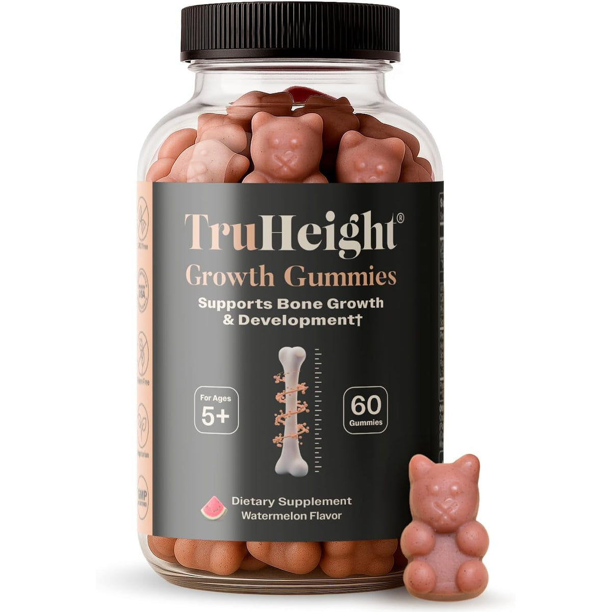 Truheight Growth Gummies (Watermelon) Tall Nutrition for Natural Growth Supplement for Kids & Teens - Vitamin D, K, Calcium & Ashwagandha, Bone Strength Vitamins D3 K2, Picky Eater, Taller Ages 5+