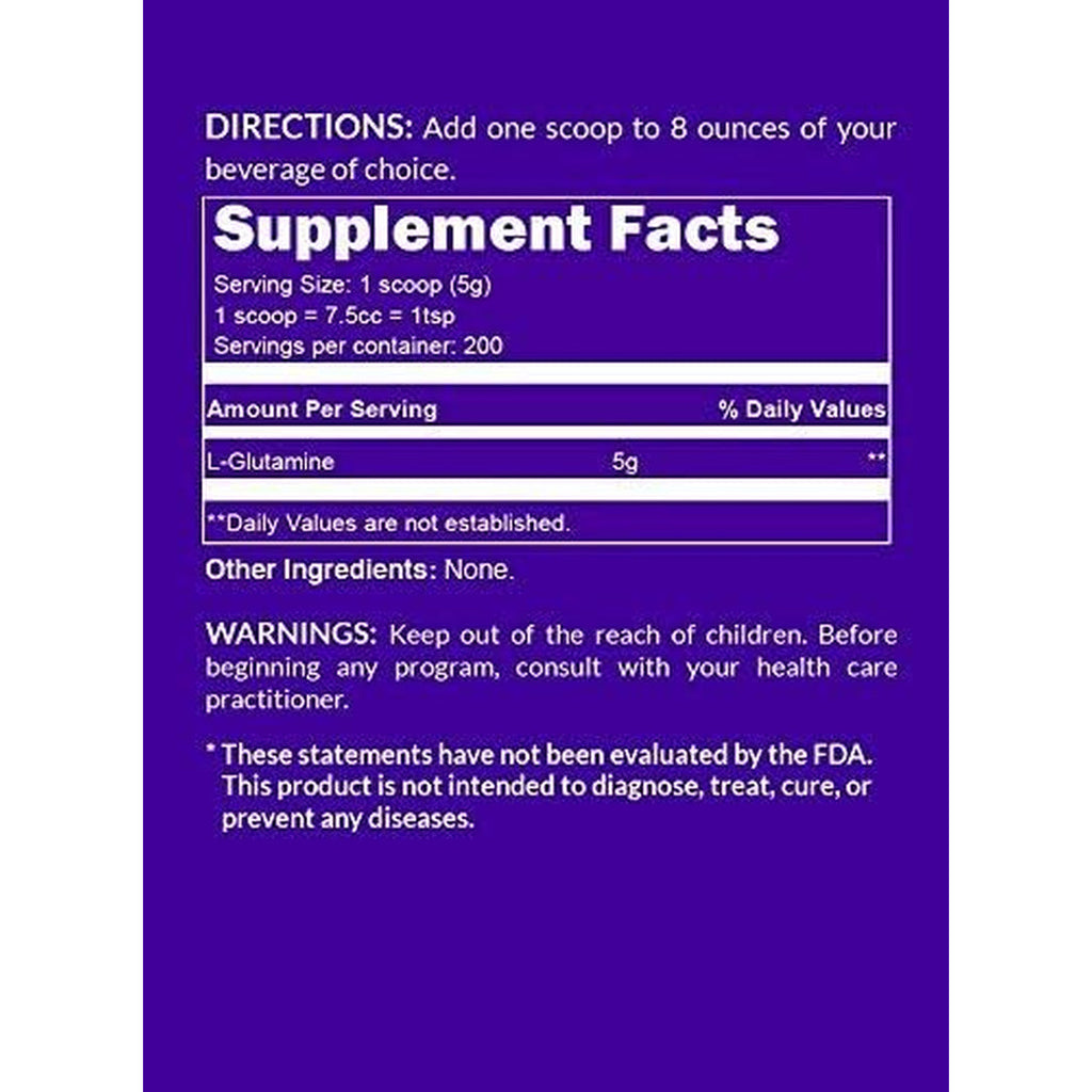 Pure L-Glutamine Made in the USA - 200 Servings - 1,000G, 2.2Lb Bulk, Vegan, Non-Gmo, Gluten and Soy Free. Minimize Muscle Breakdown & Improve Protein Synthesis. No Additives