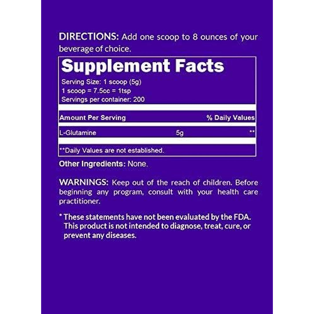 Pure L-Glutamine Made in the USA - 200 Servings - 1,000G, 2.2Lb Bulk, Vegan, Non-Gmo, Gluten and Soy Free. Minimize Muscle Breakdown & Improve Protein Synthesis. No Additives