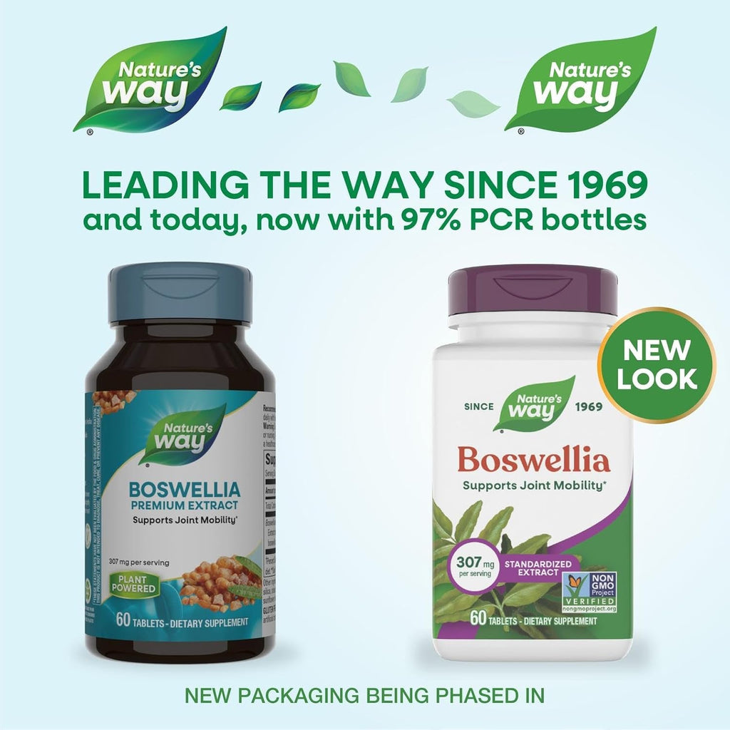 Nature'S Way Boswellia Standardized Extract, Supports Joint Mobility*, 307 Mg Boswellia Serrata Extract per Serving, Frankincense Supplement, Gluten Free & Vegan - 60 Tablets (Packaging May Vary)
