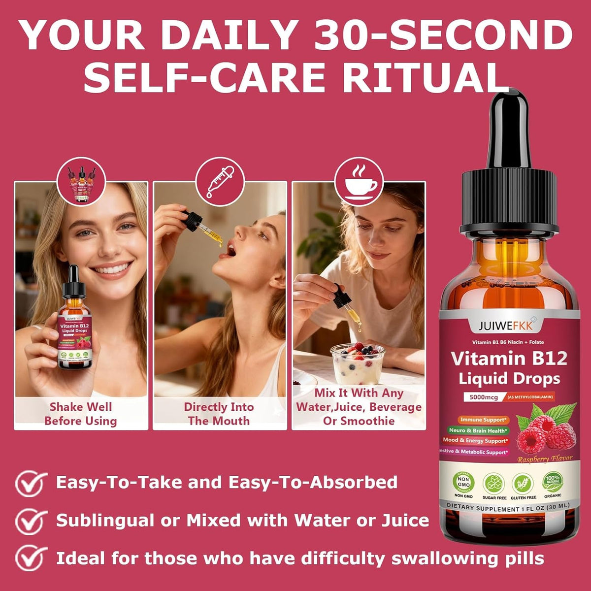 Liquid Vitamin B12 Drops 5000 Mcg - Extra Strength B12 Methylcobalamin with B1 B6 B3 Folate Niacin - Fast Absorption Sublingual B-12 Drops for Energy Metabolism & Brain Function, Vegan B Complex