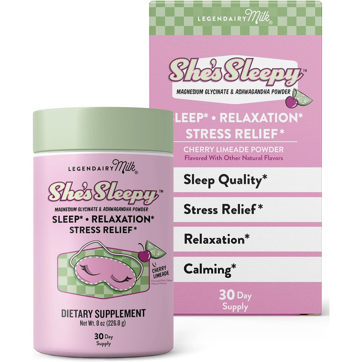 Legendairy Milk She’S Sleepy™ – Cherry Limeade – Nightly Sleep Aid, Sugar Free Drink Mix with Magnesium Glycinate & Ashwagandha – Relaxation & Restful Sleep