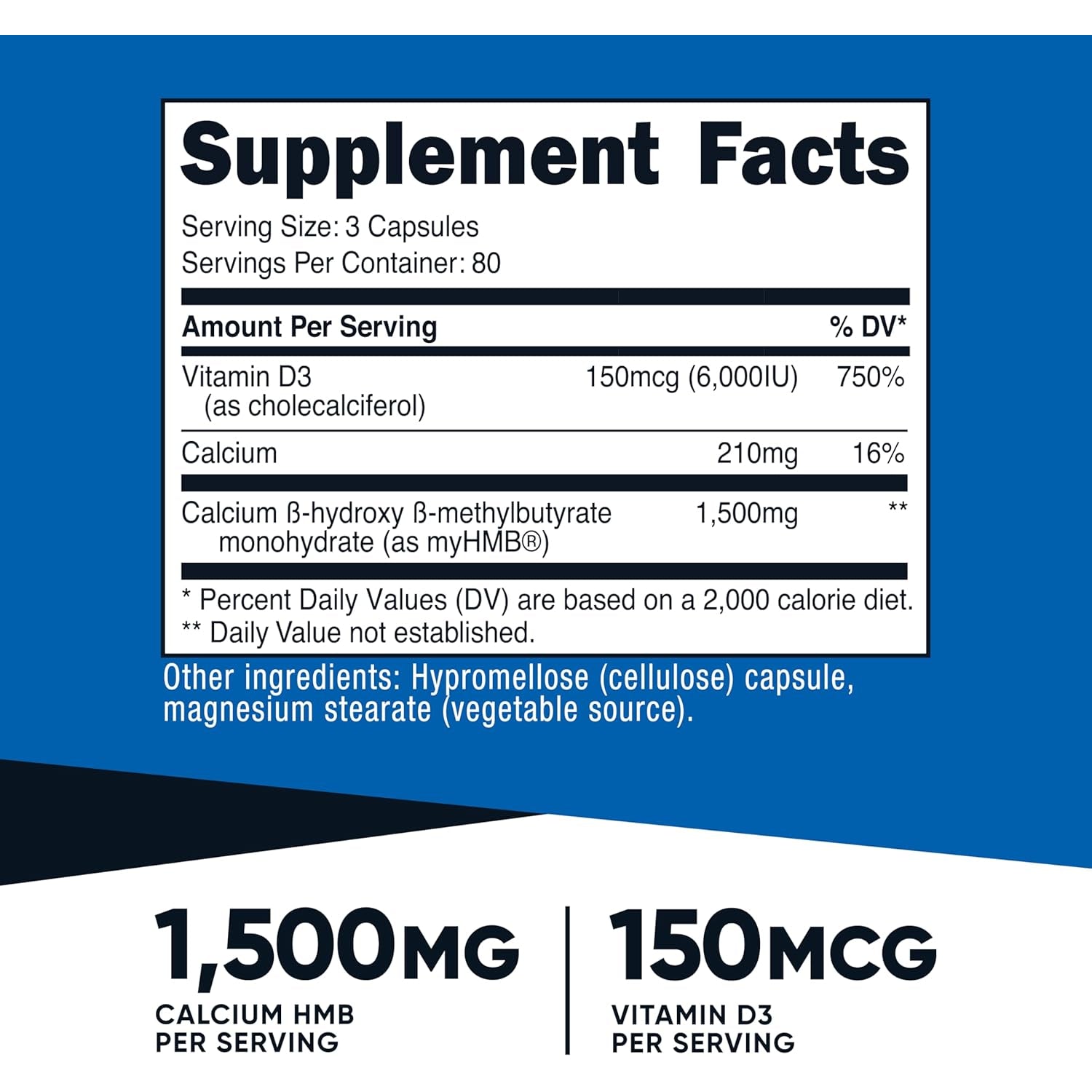 Nutricost HMB (1500Mg) and Vitamin D3 (6000 IU) Supplement - 240 Capsules, 80 Servings - Gluten Free and Non-Gmo