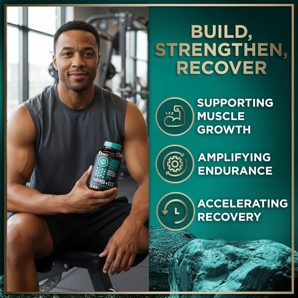 WILD FUEL 3,000Mg HMB Supplement plus Vitamin D3 - Muscle Growth, Strength, Fast Workout Recovery HMB Supplements for Men and Women - Calcium Beta-Hydroxy Beta-Methylbutyrate - 180 Capsules