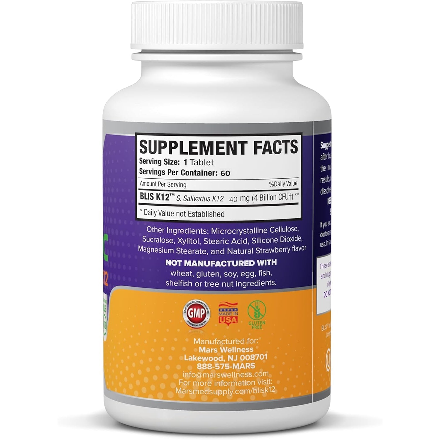 Oral Probiotic Supplement with BLIS K12 4 Billion CFU - Now Dairy Free 60 Day Supply Bottle for Bad Breath, Strep, Cavities, Gum Oral and Dental Health - Sugar Free - USA Made - 60 Count