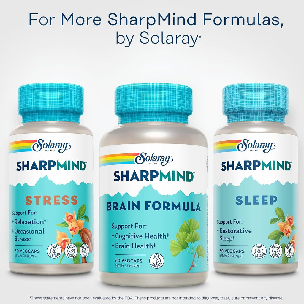 SOLARAY Sharpmind Brain Support Formula - Nootropic Brain Supplements - Cognitive and Brain Health Support with Ginkgo Biloba - 60-Day Guarantee, 60 Servings, 60 Vegcaps