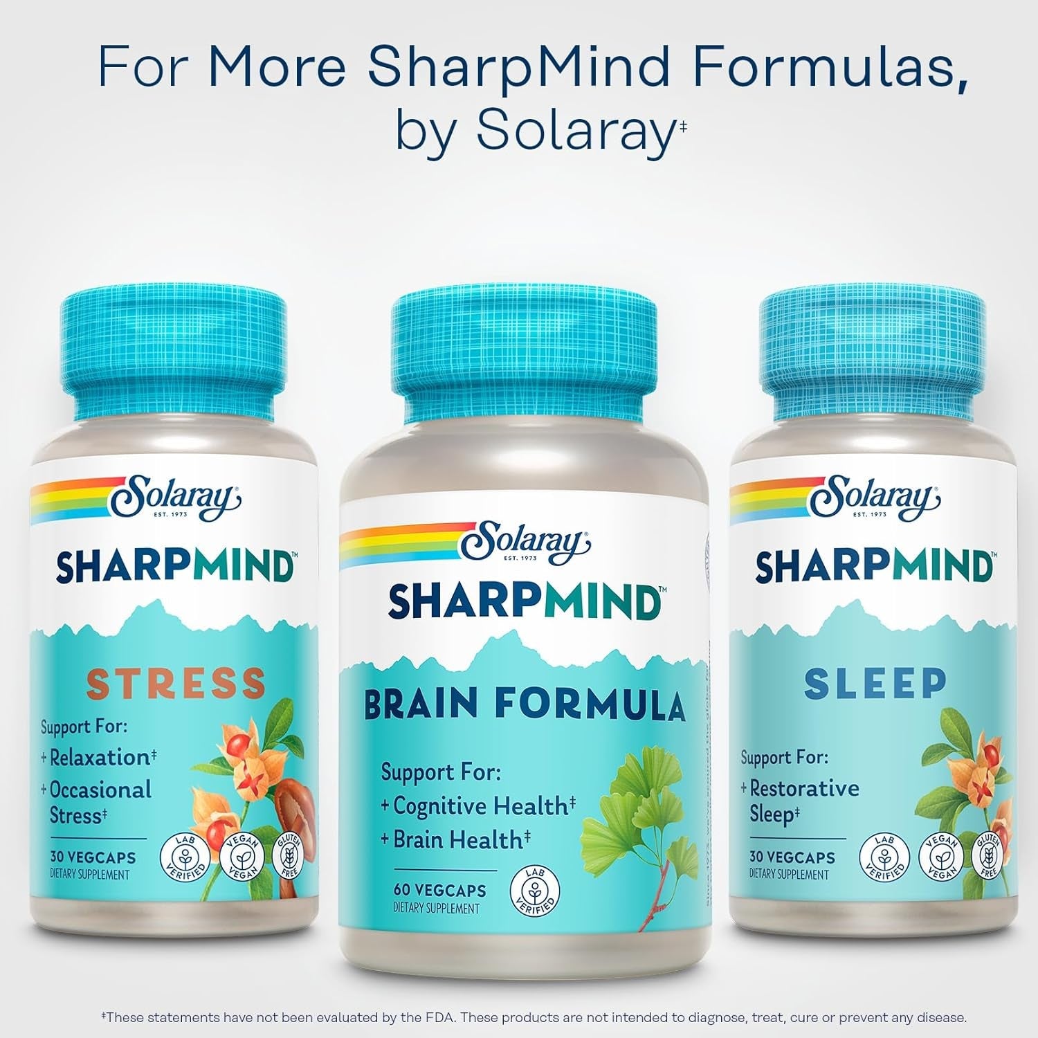 SOLARAY Sharpmind Brain Support Formula - Nootropic Brain Supplements - Cognitive and Brain Health Support with Ginkgo Biloba - 60-Day Guarantee, 60 Servings, 60 Vegcaps