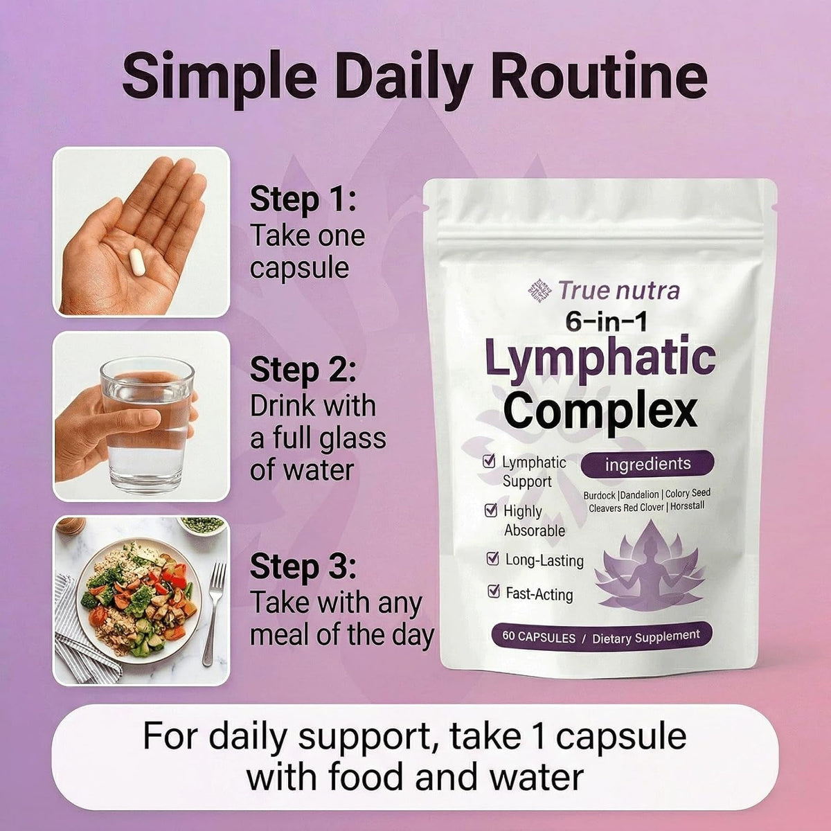 True Nutra Lymphatic Complex,True Nutra Lymphatic Complex 6 in 1,Vegan · Non-Gmo.60 Soft Capsules (1Pcs)