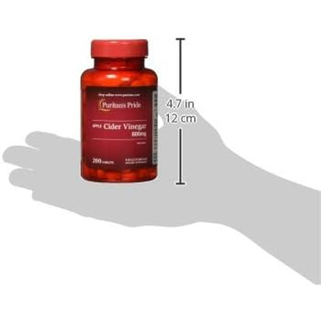 Puritan'S Pride Apple Cider Vinegar 600 Mg, Vegetarian Dietary Supplement, 6 Month Supply, 200 Tablets (Packing May Vary)