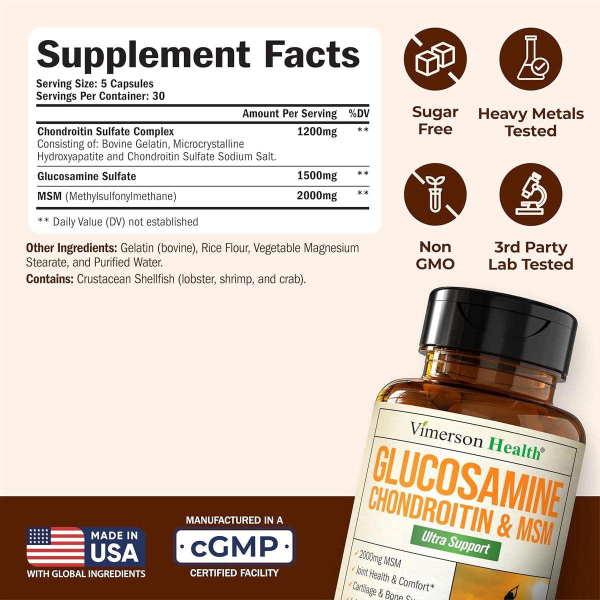 Glucosamine Chondroitin MSM – 3-In-1 Joint Supplements for Women and Men with Glucosamine Sulfate 1500Mg, Chondroitin Sulfate 1200Mg & Potent 2000Mg MSM for Cartilage & Joint Support – 150 Capsules