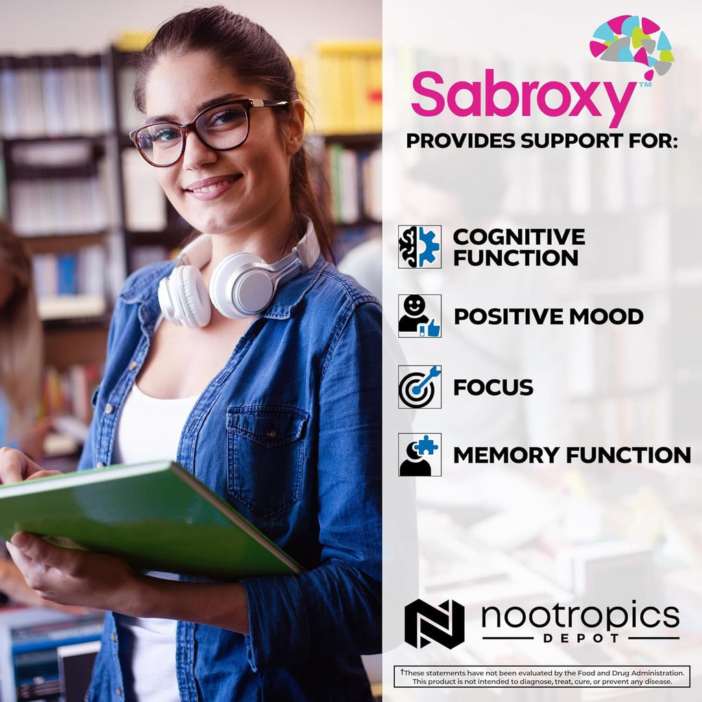 Nootropics Depot Sabroxy® Tablets | 100Mg | 90 Count | Minimum 10% Oroxylin-A | Oroxylum Indicum | May Help Promote Focus & Motivation | May Help Promote Cognitive Function