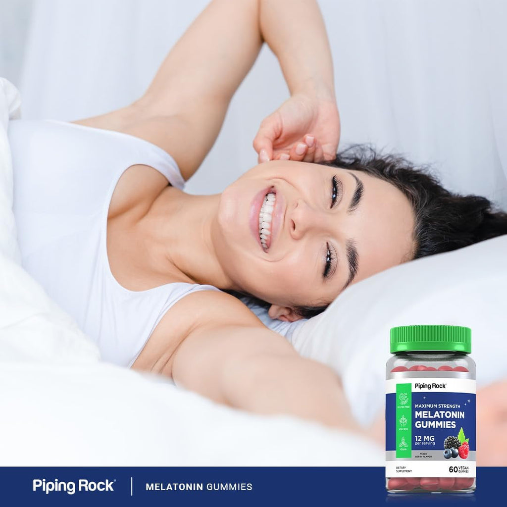 Piping Rock Melatonin Gummies 12Mg | 60 Count | Maximum Strength Supplement for Adults | Berry Flavor | Vegan, Non-Gmo, Gluten Free